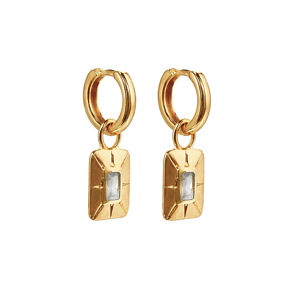 Argola Lisa Élan Pingente Zircônia Banho de Ouro 18k