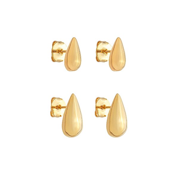 Brinco Gota Lisa Banho Ouro 18k - Tamanhos vendidos separadamente