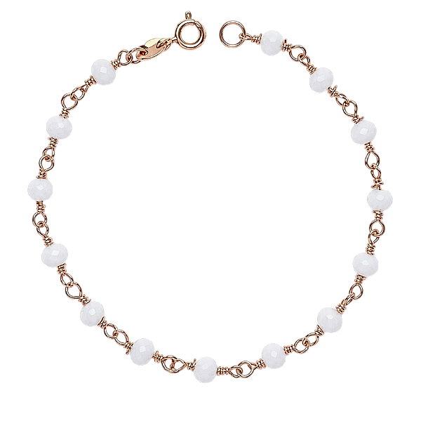 Pulseira Cristal Leitoso - Banho 12 Camadas Ouro 18k