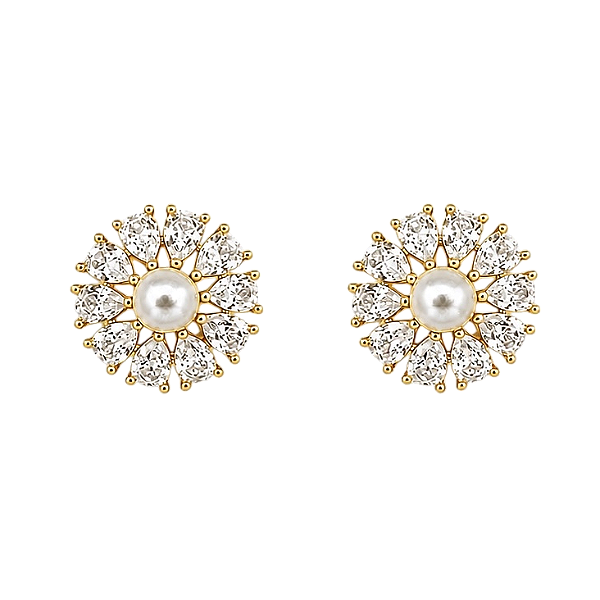 Brinco Zircônia e Pérola Joiê - Banho 12 Camadas Ouro 18k