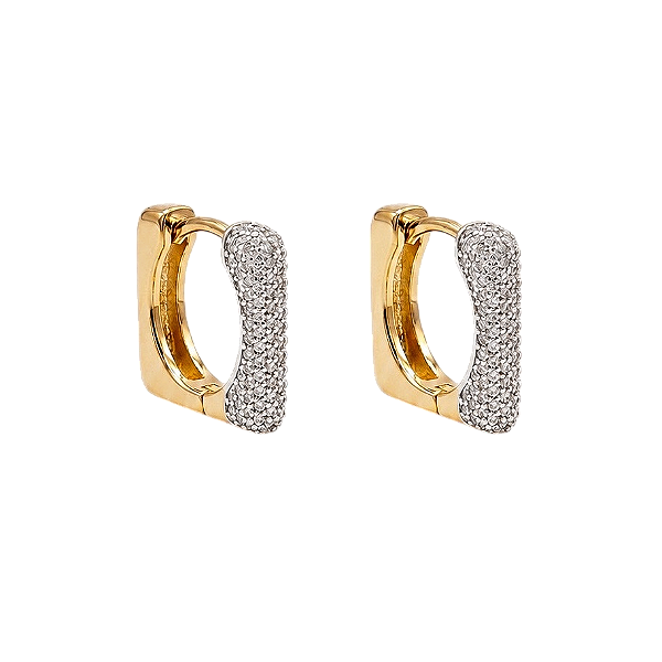 Argola Cravejada Quadrada 03 - Banho 12 Camadas Ouro 18k