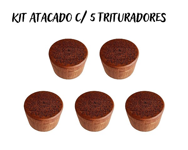 Kit Atacado Dichavador de Madeira C/ imã na tampa e Dentes de Metal