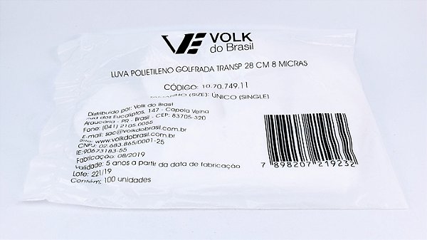 VOLK LUVA POLIETILENO ECONOMICA C/ 100UN