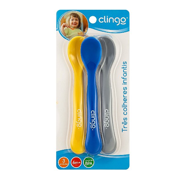 Colher Colors Cinza, Amarelo e Azul (3 uni) - Clingo