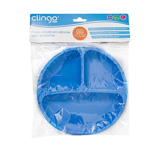 Prato Silicone com Divisória Azul - Clingo