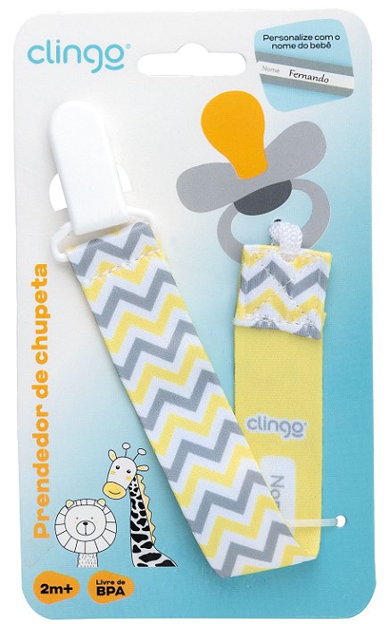 Prendedor de Chupeta Girafa e Leão Amarelo - Clingo