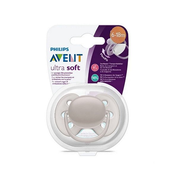 Chupeta Ultra Soft Lisa Cinza 6-18m SCF092/51 - Philips Avent