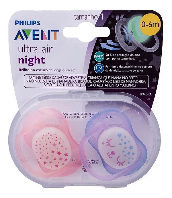 Chupeta Ultra Air 0-6m Night Time Menina SCF376/12 - Avent