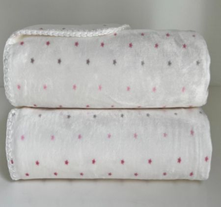 Cobertor Star Branco Rosa Bebê