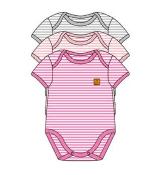Kit com 3 Body Manga Curta Listrado Feminino - Baby Best