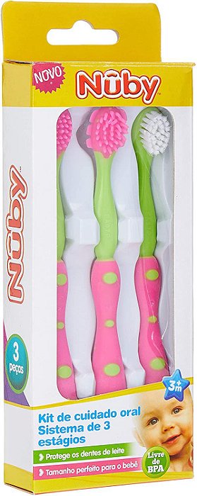 Kit de Cuidado Oral Sistema 3 Estágios Rosa - Nuby