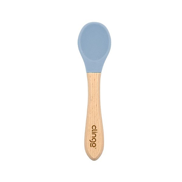Colher de Bambu e Silicone Azul - Clingo