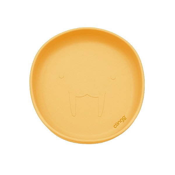 Prato de Silicone com Ventosa Leão Marinho Mostarda - Clingo