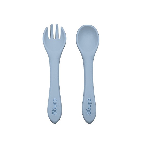 Kit Garfo e Colher em Silicone Azul - Clingo