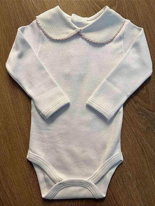 Body Branco com Gola Color Rosa - Totalbaby