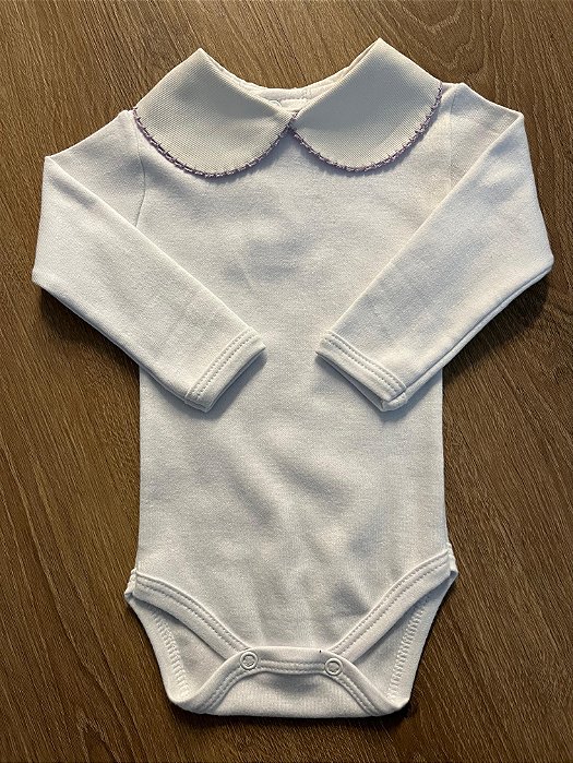 Body Branco com Gola Color Lilás - Totalbaby