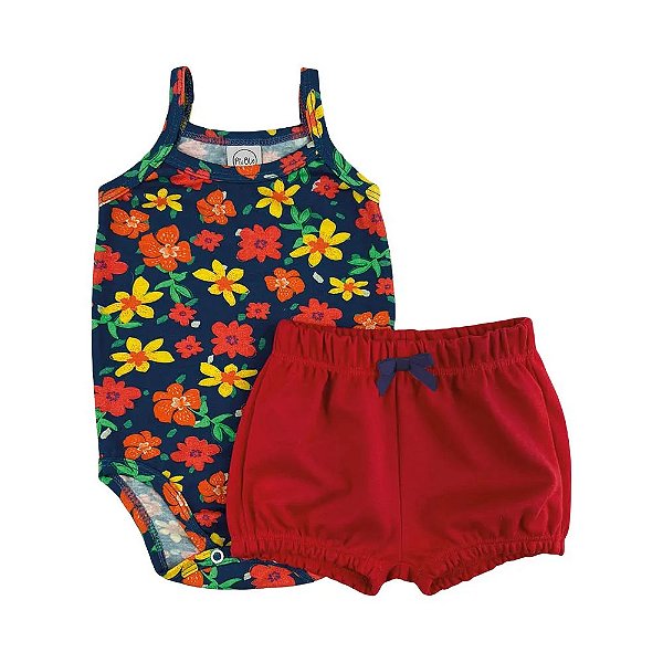 Conjunto Body de Alcinha Floral Marinho