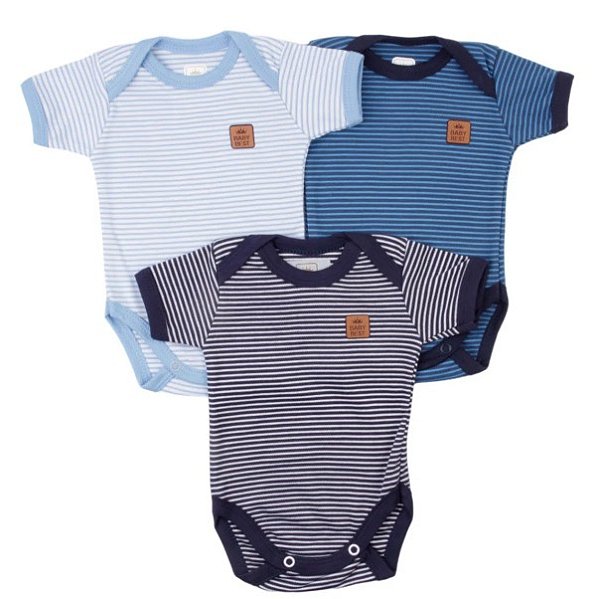 Kit com 3 Body Manga Curta Listrado Masculino - Baby Best