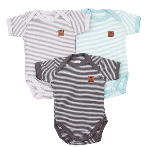 Kit com 3 Body Manga Curta Listrado Unisex - Baby Best