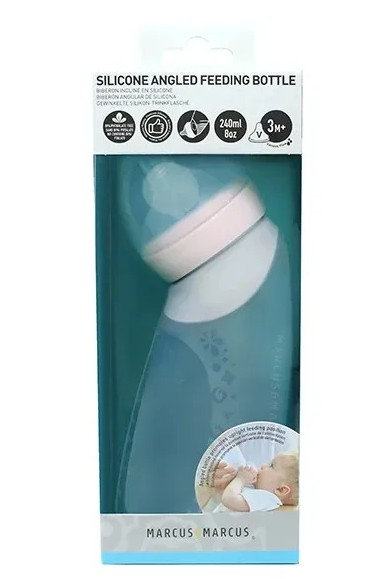 Mamadeira Angulada em Silicone 240ml Rosa - Marcus & Marcus