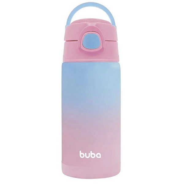 Garrafa Térmica Parede Dupla com Canudo 400ml Rosa/Lilás - Buba