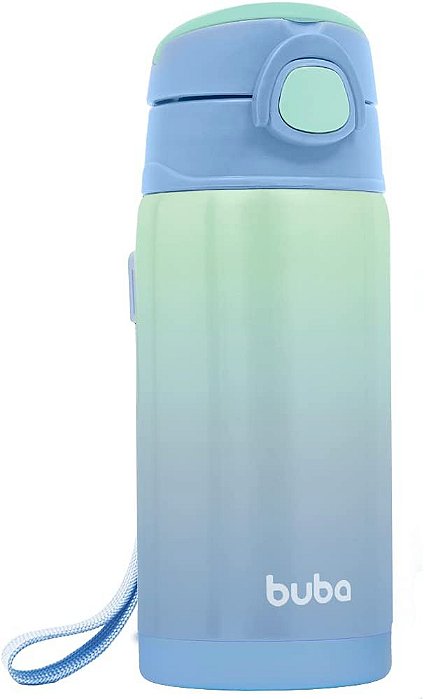Garrafa Térmica Parede Dupla com Canudo 400ml Azul/Verde - Buba