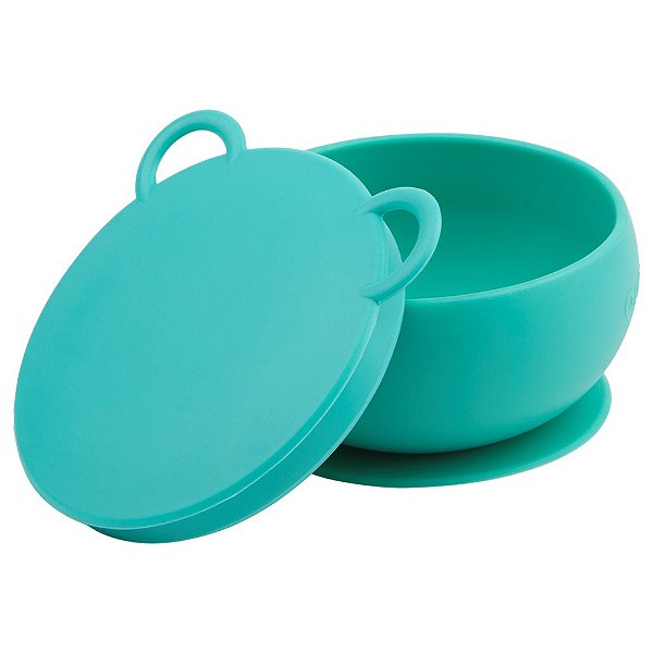 Bowl em Silicone com Sucção e Tampa Aqua Green - Minikoioi