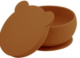 Bowl em Silicone com Sucção e Tampa Woody Brown - Minikoioi