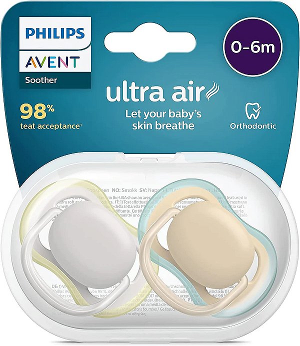 Chupeta Ultra Air Dupla Decorada Neutra 0-6M – Phillips Avent