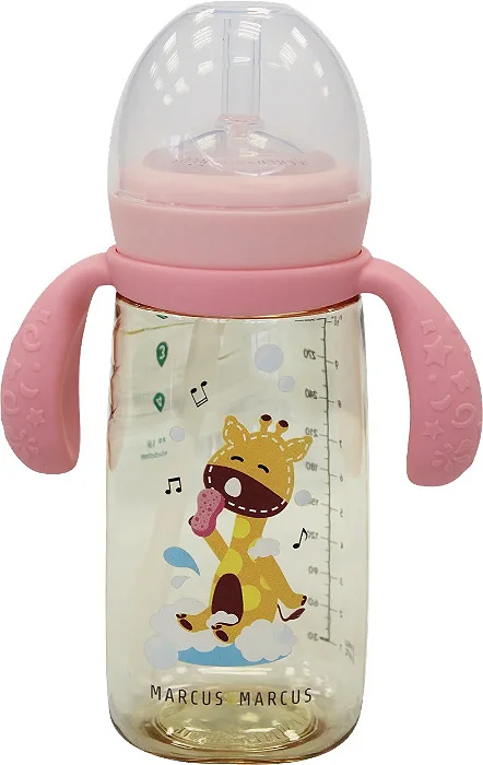 Copo de Transição com Bico e Canudo em Silicone 300ml Girafa Lola - Marcus & Marcus