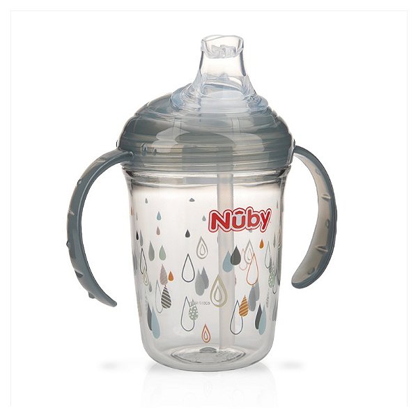 Copo de Tritan com Alça e Bico de Silicone 240ml Cinza - Nuby