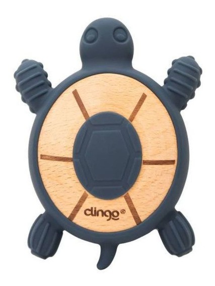 Brinquedo Mordedor Madeira e Silicone Tartaruga Azul Navy - Clingo