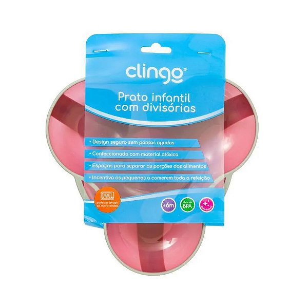 Prato com Divisória Colors Rosa - Clingo