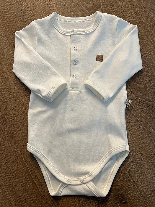 Body Manga Longa com Pate Suedine Basics Creme