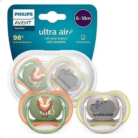 Chupeta Ultra Air 6-18m Dupla Leão/Hipopótamo SCF085/17 - Avent