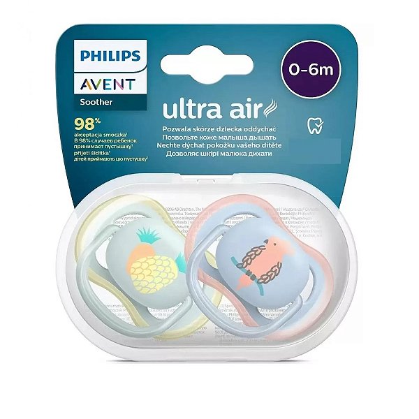 Chupeta Ultra Air 0-6m Dupla Abacaxi/Arara SCF085/12 - Avent