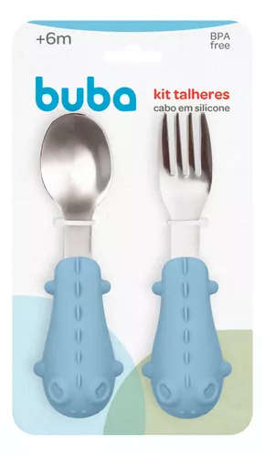 Kit Talheres Cabo em Silicone Azul - Buba