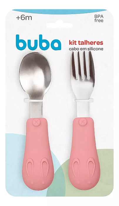 Kit Talheres Cabo em Silicone Rosa - Buba
