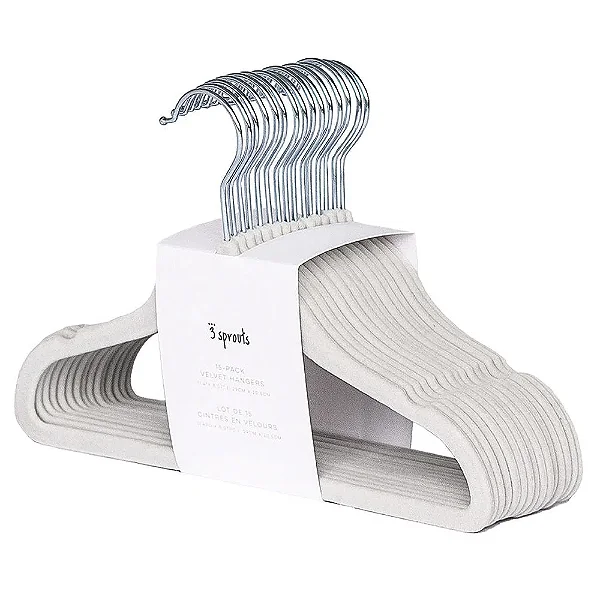 Set de Cabide Veludo Cinza Claro (15 uni) - 3 Sprouts