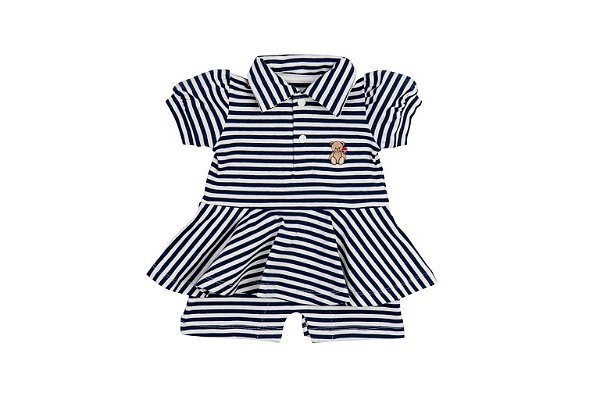 Macacão Curto Polo Babado Feminino Listrado