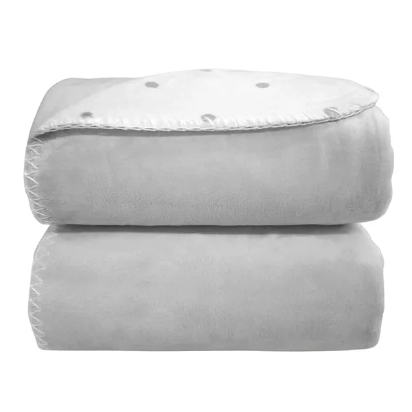 Manta Dupla Face Velvet Poa Branco/Cinza