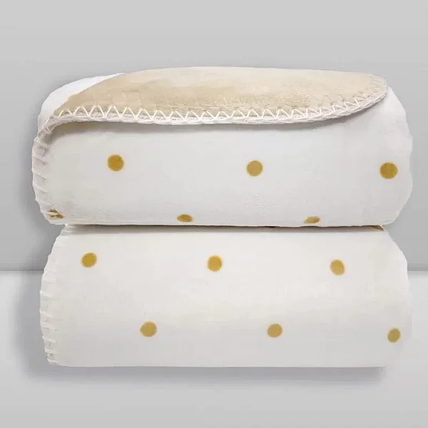 Manta Dupla Face Velvet Poa Branca/Bege