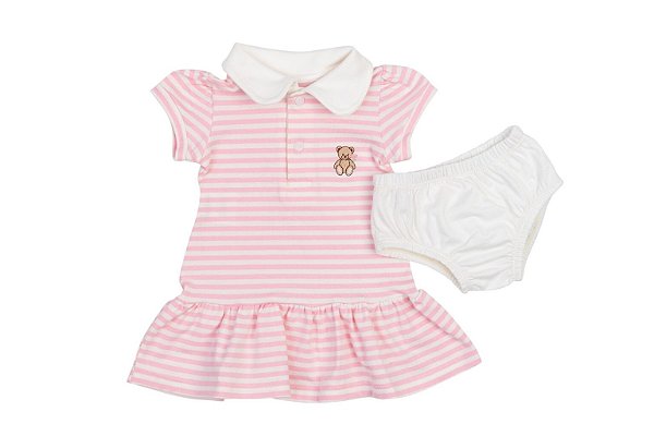 Vestido Polo com Calcinha Listrado Rosa