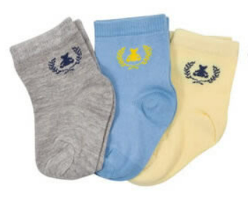 Kit Meia 3 Pares Amarelo, Azul e Cinza PP (20 ao 22)