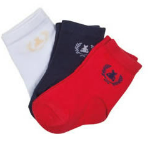 Kit Meia 3 Pares Branco, Azul Marinho e Vermelha PP (20 ao 22)