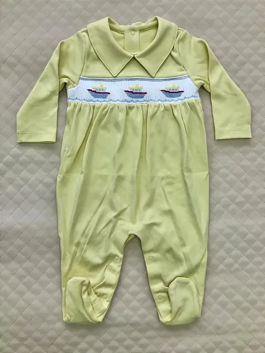 Macacão Smock Barco Azul com Amarelo
