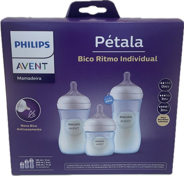 Triplo Pack Mamadeira Petala Azul 125ml + 260ml + 330ml - Avent