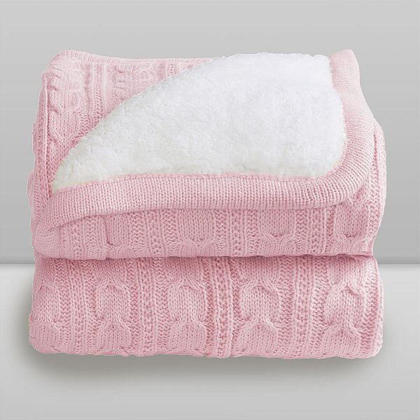 Cobertor Laço Bebe 100x75cm Lã com Sherpa Rosa bebe