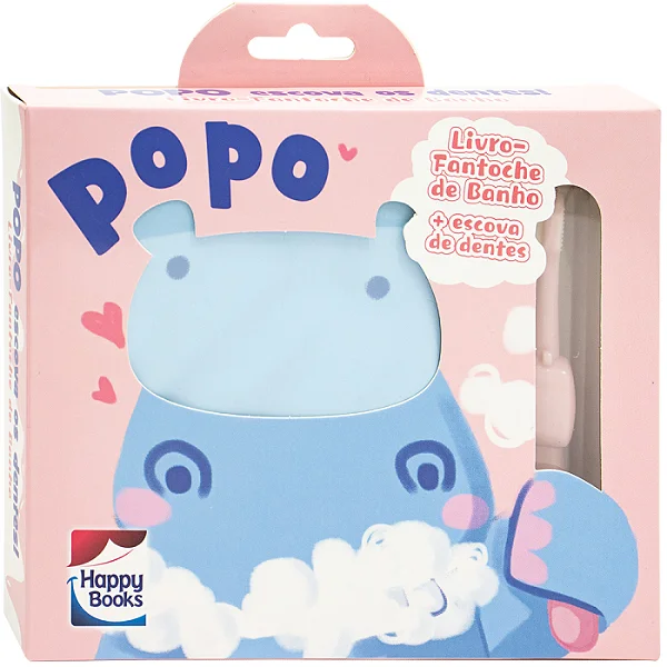 Livro Fantoche De Banho Popo + Escova De Dentes - Rosa