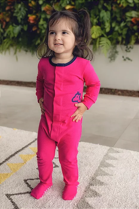 Macacão Magnético Pink com Gigi Lateral Marinho